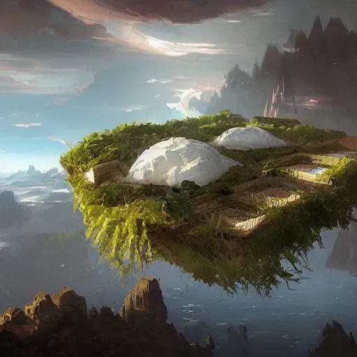 Image similar to floating islands in the sky, fantasy, greg rutkowski