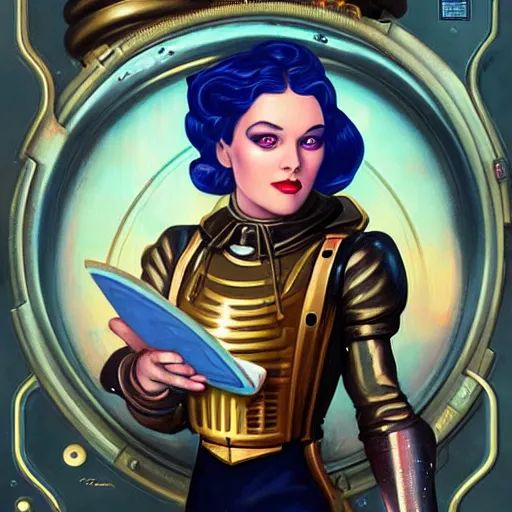 Image similar to space lofi steampunk bioshock portrait, Pixar style, by Tristan Eaton Stanley Artgerm and Tom Bagshaw.