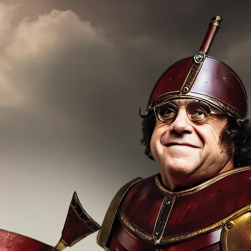 Prompt: portrait of Danny DeVito as a Roman centurion