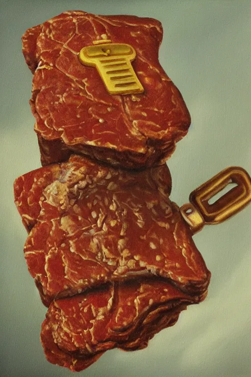 Image similar to key made out of beef, oil painting