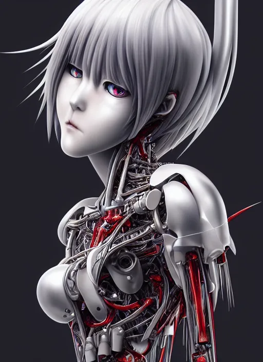 Image similar to Rei Ayanami by Yoshitaka Amano, by HR Giger, biomechanical, profile portrait, 4k, wide ayes, hyper detailed, hyperrealism, anime, a Blood Moon rising on a Broken World 4k very detailed deviantart artstation