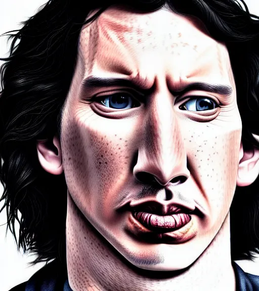 Prompt: a portrait of a derpy adam driver, hyperrealism, highly detailed, cross - eyed