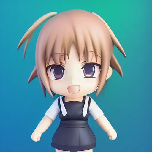 Image similar to character face portrait of a singular kawaii chibi in the sytle of kyoto animation, in simple background, nendoroid eyes, blender, toon rendering, toon shader, unity chan