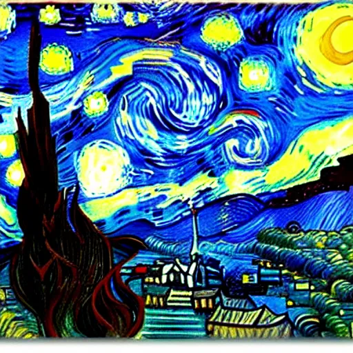 Image similar to a painting of a starry night over a martian cooling by vincent van gogh, featured on pixiv, futurism, sci - fi, post - impressionism, impressionism, painterly, detailed painting