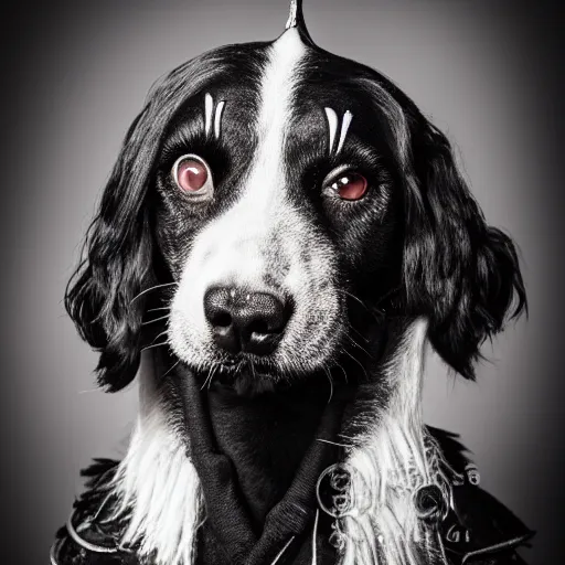 Image similar to black metal dog with corpse paint, studio photography