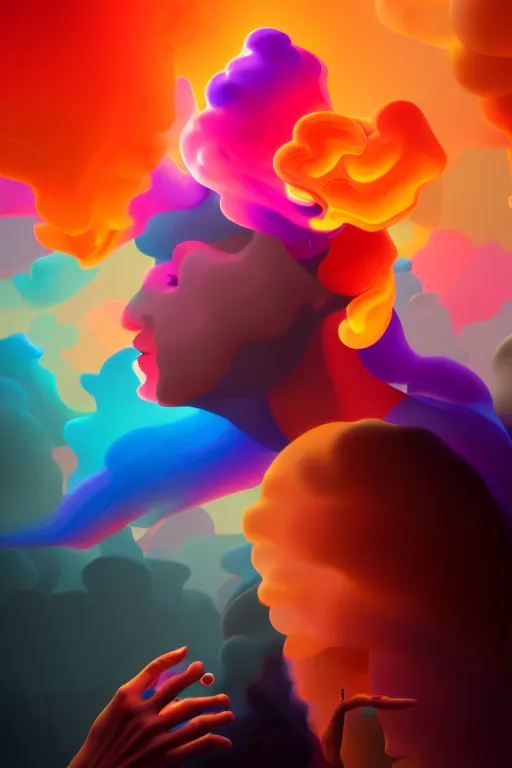 Image similar to colorful smoke forming silhouettes of faces, extremely colorful psychedelic experience, dmt, psilocybin, lsd, intricate, elegant, highly detailed, digital painting, artstation, smooth, sharp focus, illustration, art by krenz cushart, hana yata, octane render, unreal engine, 8 k