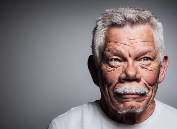 Prompt: studio portrait photo still of tom atkins!!!!!!!! at age 3 0 years old 3 0 years of age!!!!!!! analog telephone, 8 k, 8 5 mm f 1. 8, studio lighting, rim light, right side key light