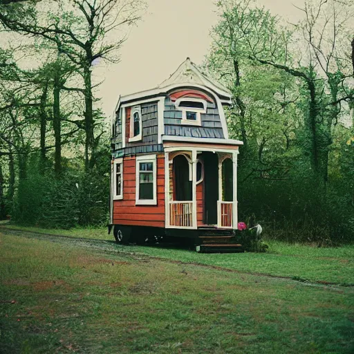 Prompt: Victorian tiny house. Photographed with Leica Summilux-M 24 mm lens, ISO 100, f/8, Portra 400