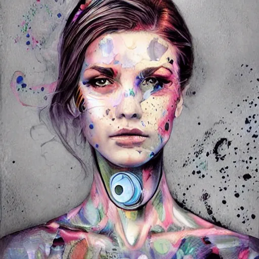 Image similar to woman portrait made out of paint, beautiful, cyborg, comic book art, highly detailed