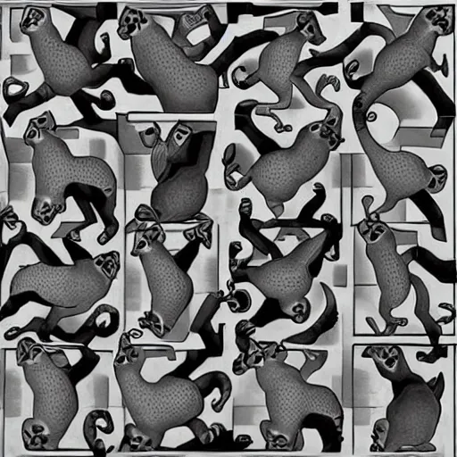 Image similar to herding cats in the style of escher. symmetric. detailed. hd