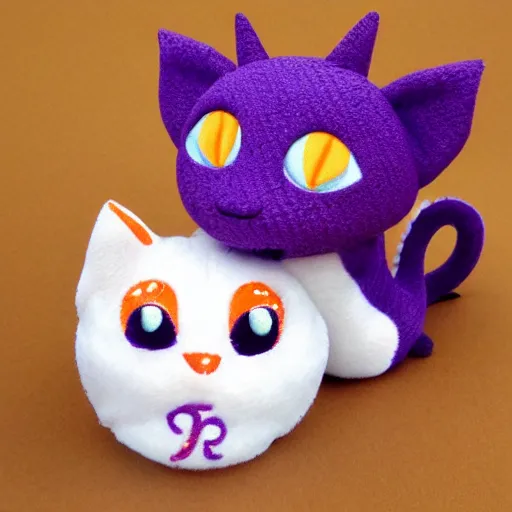 Image similar to cute small purple dragon snuggling orange tabby cat, orange tabby cat hugging tiny purple dragon, realistic