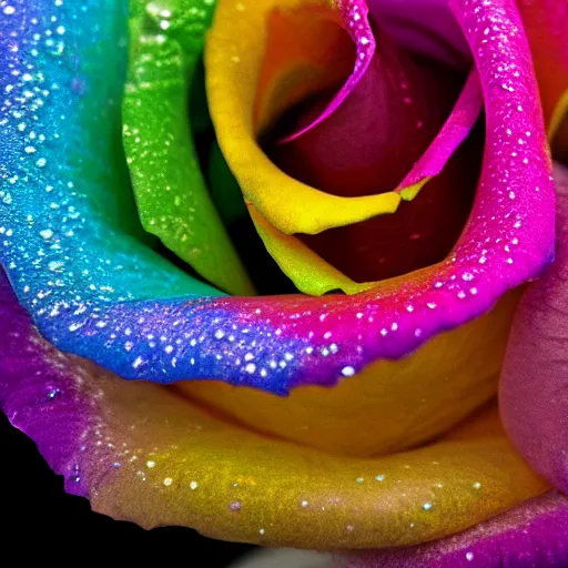 Image similar to a high quality photo of rainbow rose, 8k, photorealism, professional