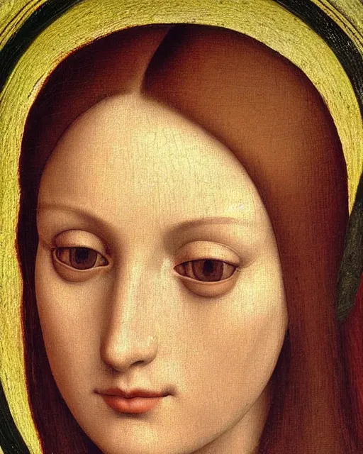 Image similar to a close up of a painting of a woman's head, an ultrafine detailed painting by pietro perugino, deviantart, pre - raphaelitism, da vinci, pre - raphaelite, detailed painting