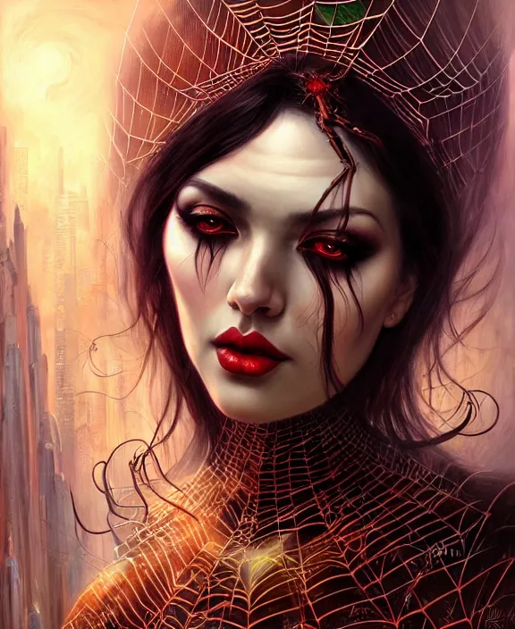 Prompt: spider goddess, eldritch horror, trending on artstation, portrait, digital art by artgerm and karol bak