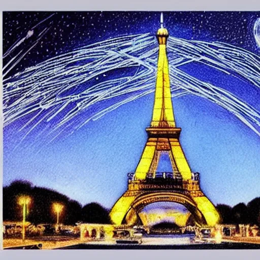 Image similar to the eiffel tower drawn like starry night