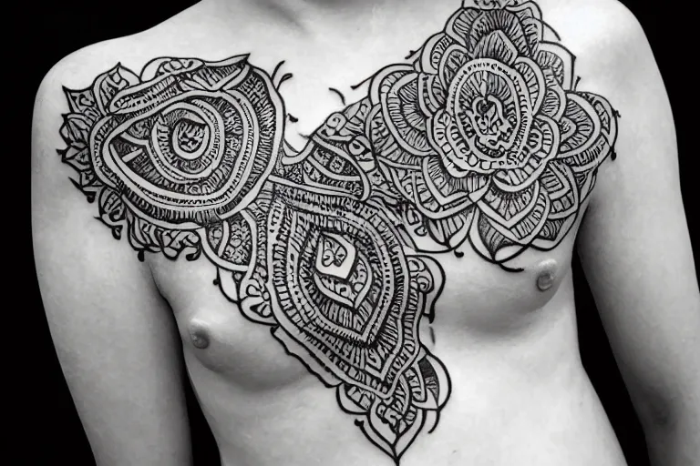Image similar to tattoo black and white artistic henna pattern organic art nouveau highly detailed 4 k asymmetrical