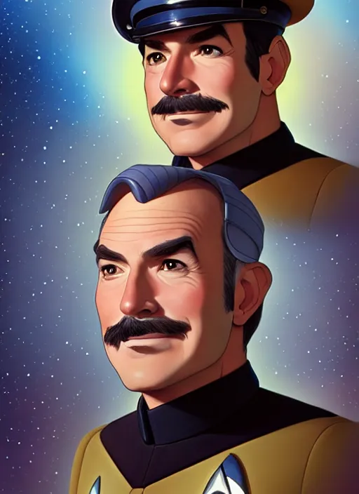 Image similar to cute star trek officer daniel plainview, natural lighting, path traced, highly detailed, high quality, digital painting, by don bluth and ross tran and studio ghibli and alphonse mucha, artgerm