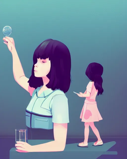 Image similar to a little girl is doing a science experiment. clean cel shaded vector art. minimalist illustration art by lois van baarle, artgerm, helen huang by makoto shinkai and ilya kuvshinov, rossdraws