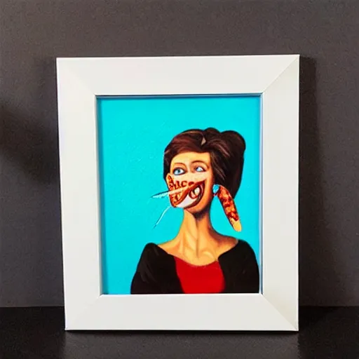 Prompt: The girl with the pizza earring painting by