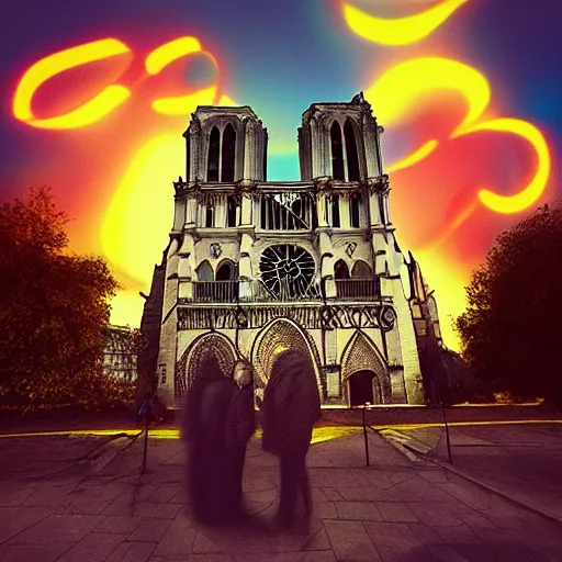 Image similar to “minions laughing as the Notre dame burns behind them, 4k, digital art, award winning”