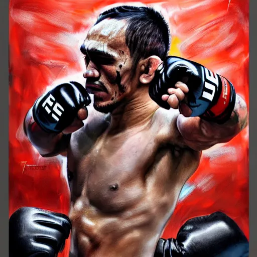 Image similar to tony ferguson knocked out, UFC, MMA, mixed martial arts, Ultimate fighting championship, trending on artstation, detailed art, oil painting