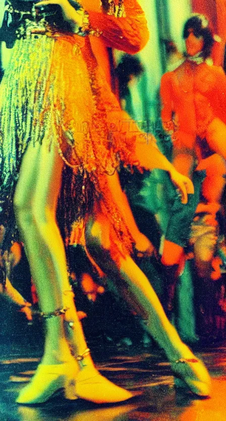 Image similar to antichrist dancing at Studio 54, disco, saturated color, high contrast, depth of field, 1976, bad vhs