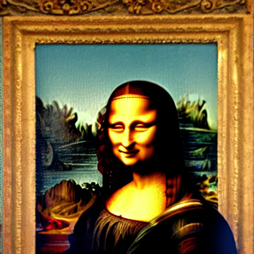 Image similar to old oil painting of mona lisa, person screaming