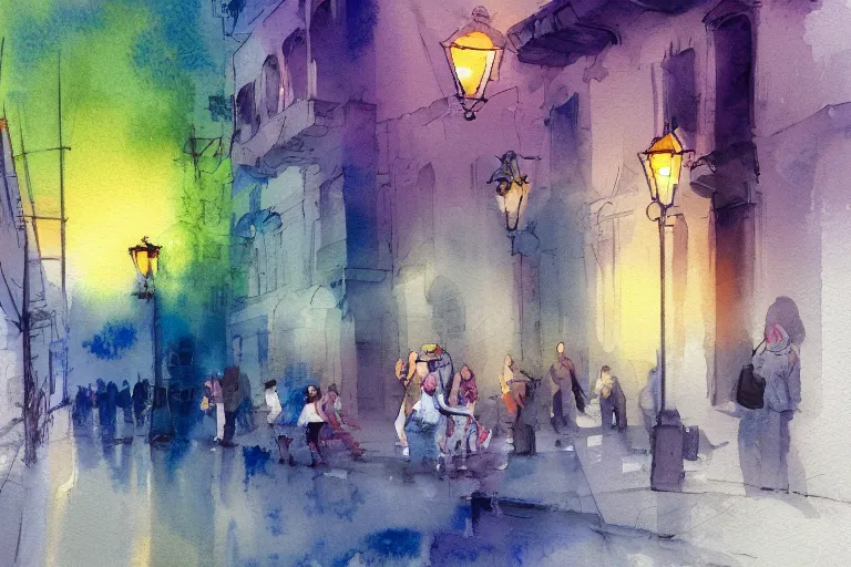 Image similar to street summer watercolor light color on artstation