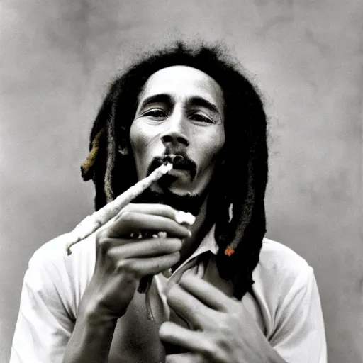 Prompt: bob marley smoking a carrot, professional photo