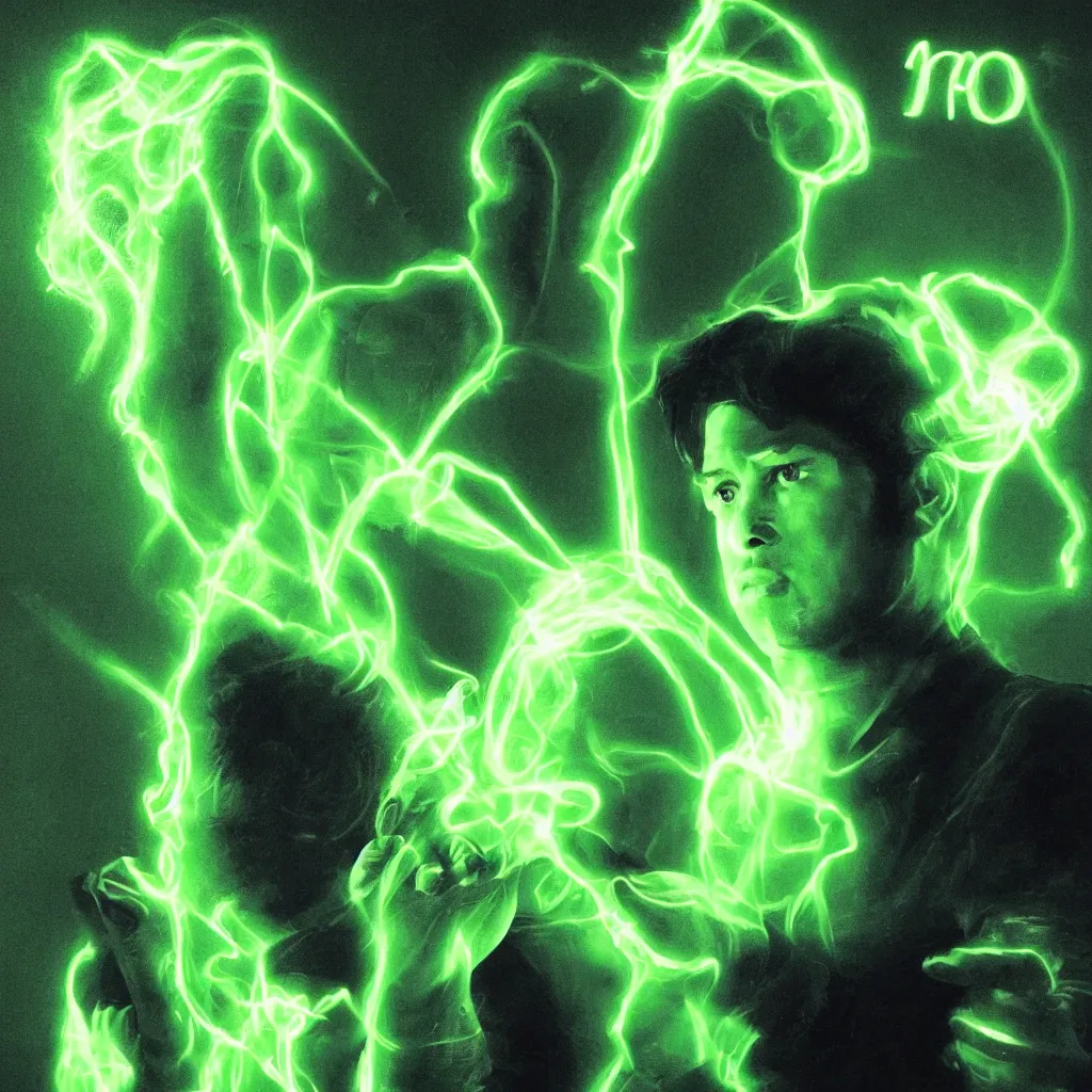 Image similar to A man with a green aura