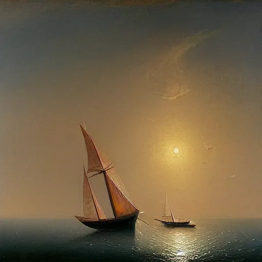 Image similar to minimalist futuristic zaha hadid sailboat painting by ivan aivazovsky