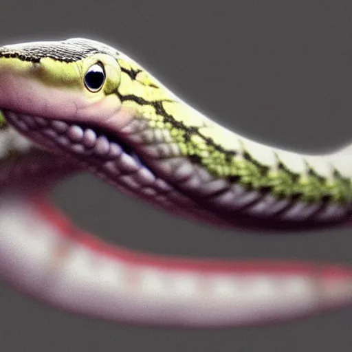 Image similar to photorealistic snake, fangs, epic, cinematic, albino digital artwork