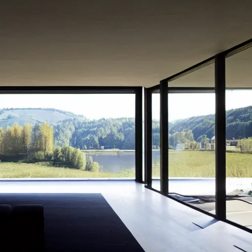 Image similar to a house by the river rhein designed by peter zumthor
