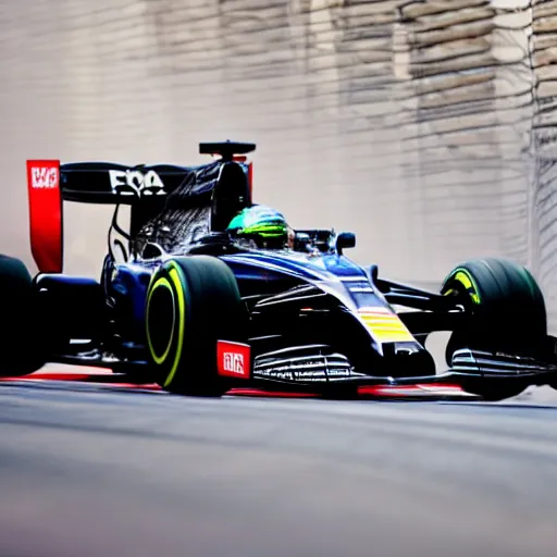 Image similar to an futuristic formula one speeding on the monaco grand prix, photography