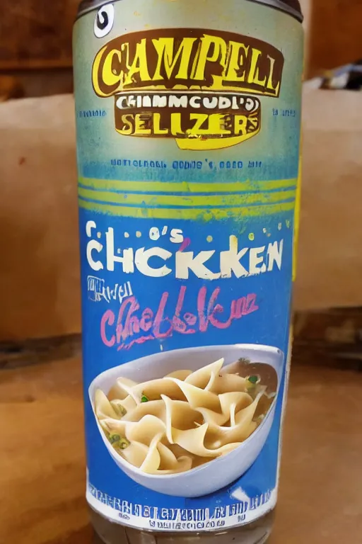 Image similar to campbell's chicken noodle hard seltzer.