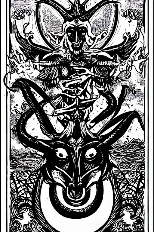 Image similar to baphomet black and white illustration