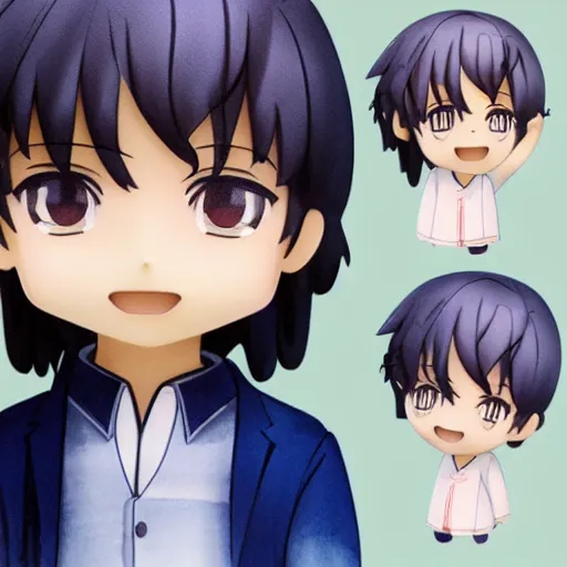 Image similar to beautiful water color concept art of face detailing cute nendoroid boy in the style of kyoto animation , toon rendering, close-up, no shade, modern art, kyoto animation