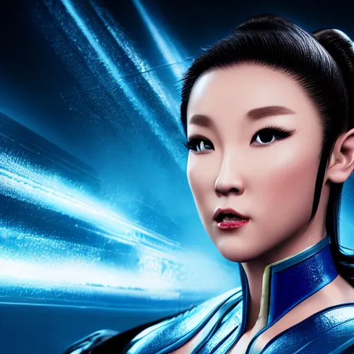 Image similar to Chun-Li, head and shoulders, studio photo, 4k