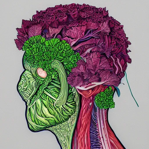 Image similar to the anatomy of a head of lettuce, an ultrafine detailed painting by james jean, intricate linework, bright colors, final fantasy, behance contest winner, vanitas, angular, altermodern, unreal engine