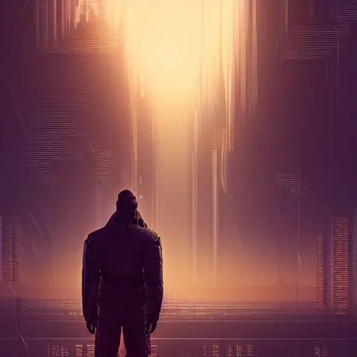 Image similar to realistic man standing in cyberpunk high desert digital art, trending on artstation, neon