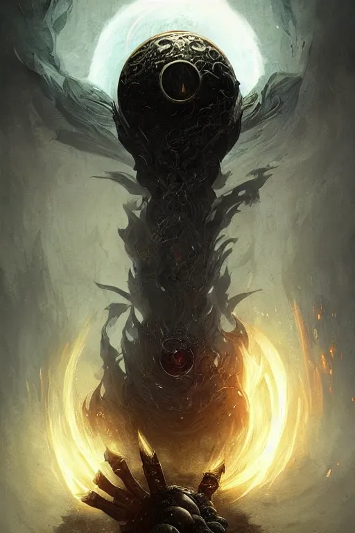 Prompt: Black Orb of Fire, digital art, fantasy, magic, trending on artstation, illustration by Seb McKinnon and Peter Mohrbacher, ultra detailed, atmospheric, powerful presence, bossfight, darksouls, grand finale