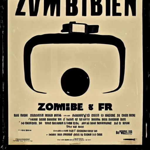 Image similar to old film poster zombie vr, text reads zombie