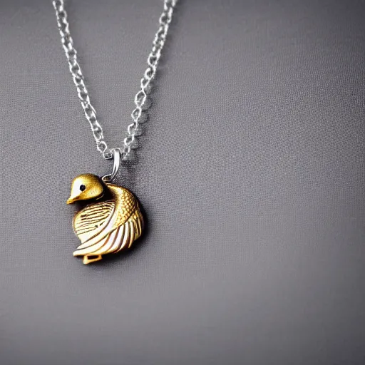 Image similar to a silver necklace on a golden duck