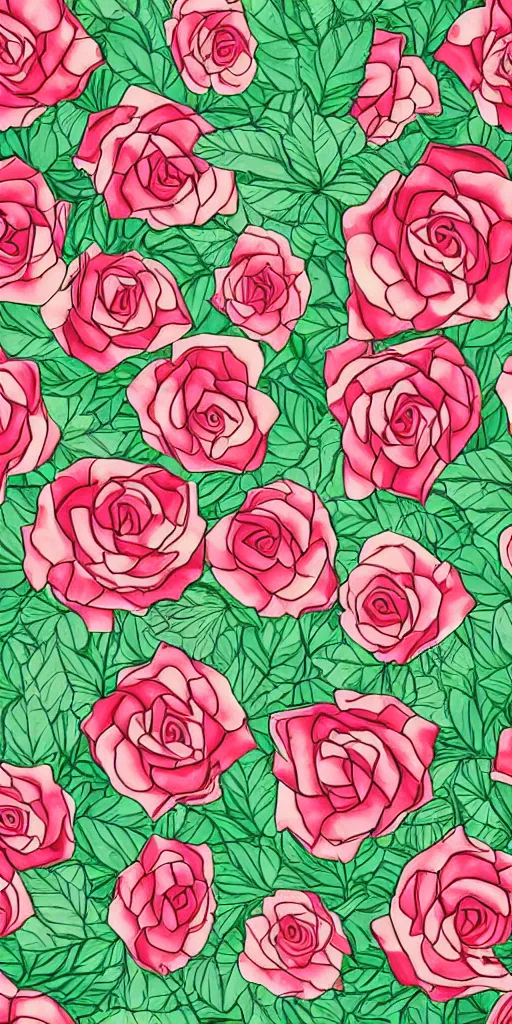 Image similar to seamless pattern of beautiful roses with leaves and throns, colourful, symmetrical, repeating 35mm photography