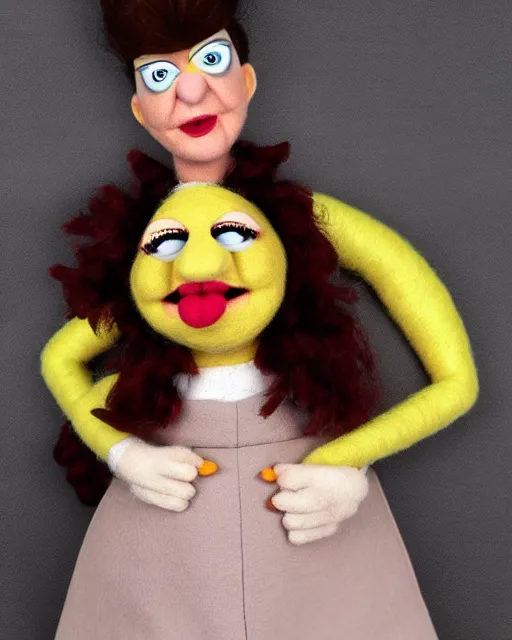 Image similar to meredith palmer as a muppet. highly detailed felt. hyper real photo. 4 k.