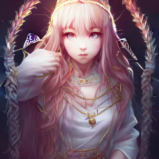 Prompt: happy elden bunny priestess in the temple, mmmmim, fancy silver runes, intricate braided hair, plump body, manga panel by kosuke kurose, soft lighting, highly detailed face, cozy atmosphere, sharp focus, artstation, secret of mana, sophie anderson, arnold armitage, loish