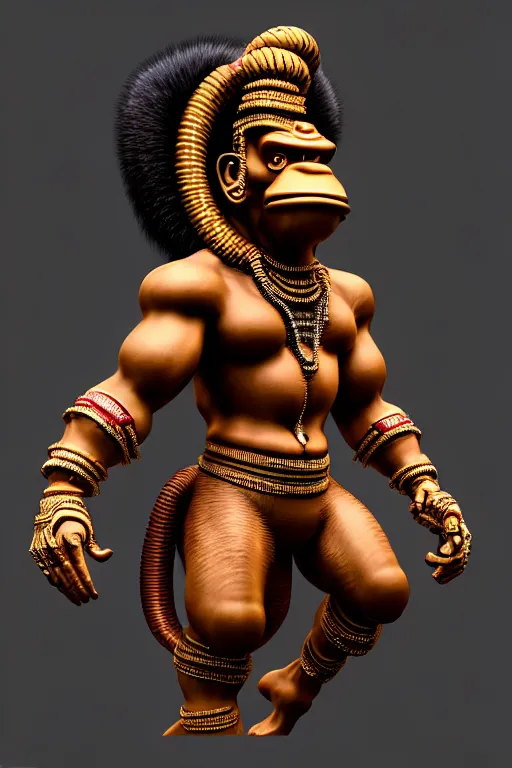 Image similar to high quality 3 d render post - rococo cyberpunk hanuman! head morning mumbai, madhubani, highly detailed, cinematic smooth unreal engine, lee madgwick & liam wong, dramatic light, long shot, low angle, uhd 8 k, sharp focus