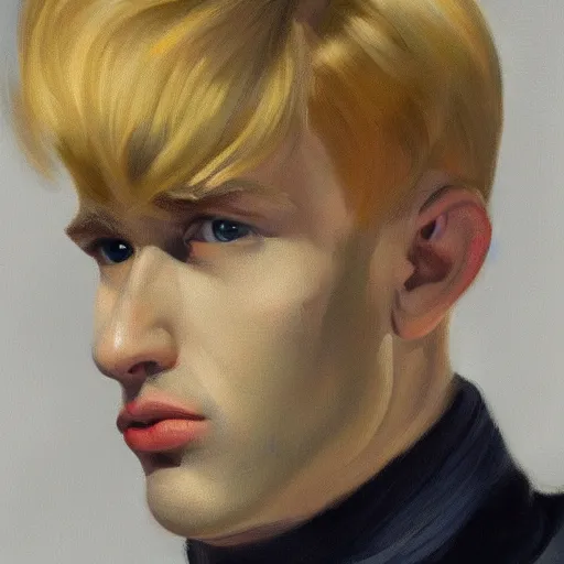 Image similar to a close up realistic portrait of a blonde man, edward hopper, trending on artstation