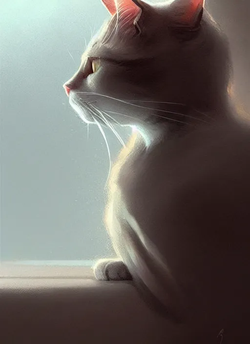 Prompt: a cat thinking about what he had done, everything slowly falling, elegant, highly detailed, digital illustration, trending in artstation, trending in pinterest, glamor photo, concept art, smooth, sharp focus, art by artgerm and greg rutkowski