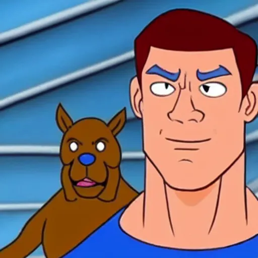 Prompt: a still of john cena in an episode of scooby - doo,